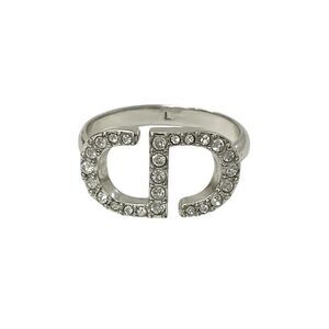 Christian DIOR Petit CD Ring Silver Rhinestone Logo